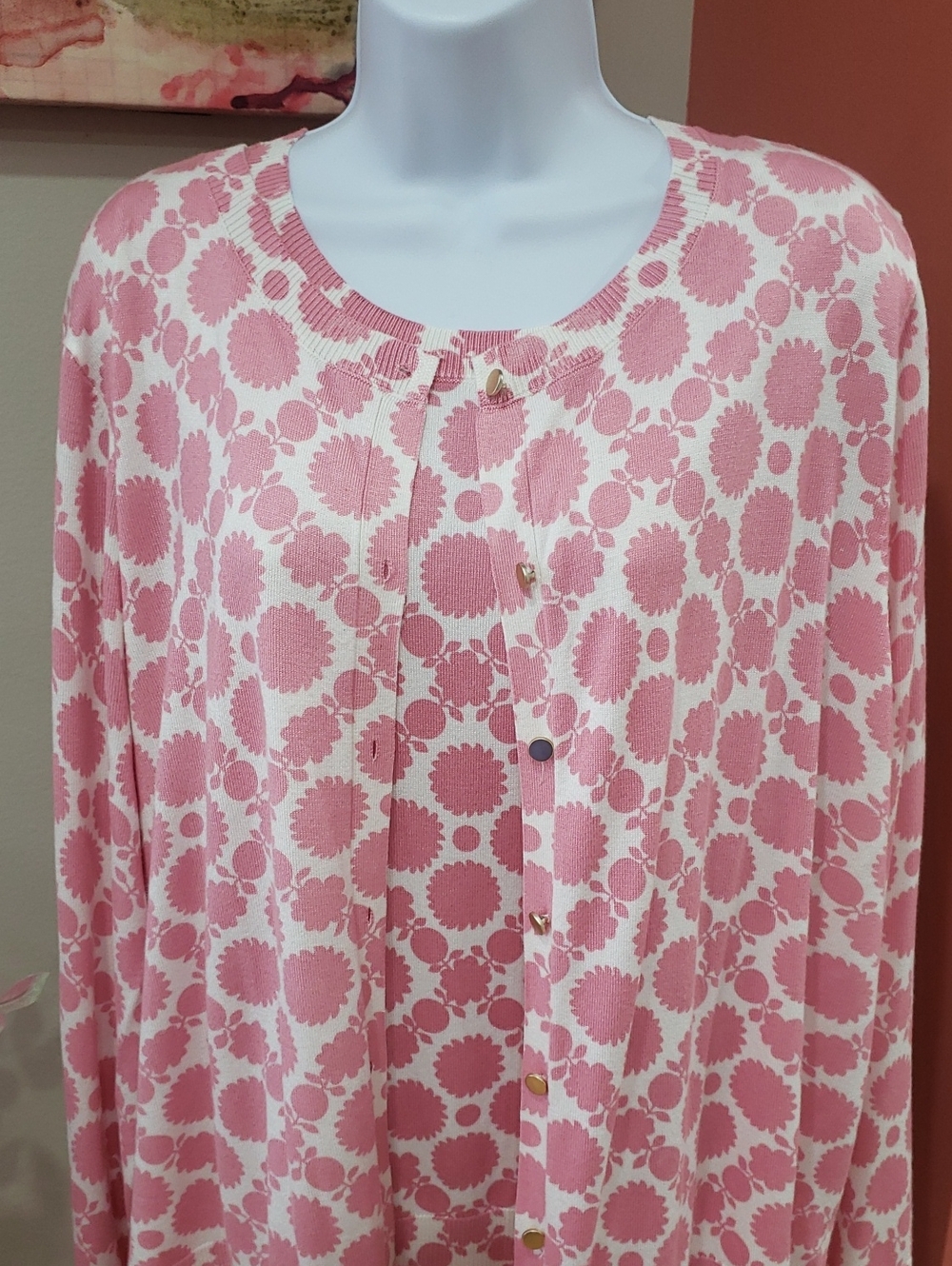 Pink Patterned Cardigan Sweater Set, 3X (22)